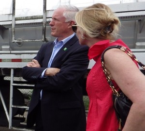 Bridgeport Mayor Bill Finch and Sarah Beatty of Green Depot, a Brooklyn-based company that has taken space in Eco-Technology Park. Photo by Danielle Brody