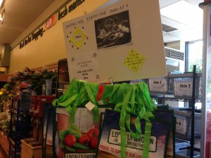 A display promoting reusable bags in an A&P store in Mamaroneck.