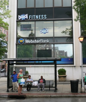 Webster Bank has sued its former landlord at 1 N. Broadway in White Plains for leasing space to Crunch Fitness, where noisy workouts allegedly have disrupted banking business below it.