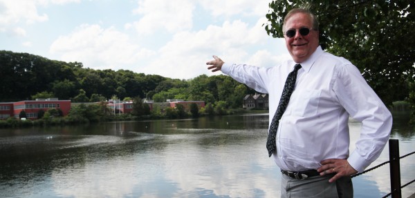 Dewey Loselle points to the west side of Westport. Photo by Danielle Brody