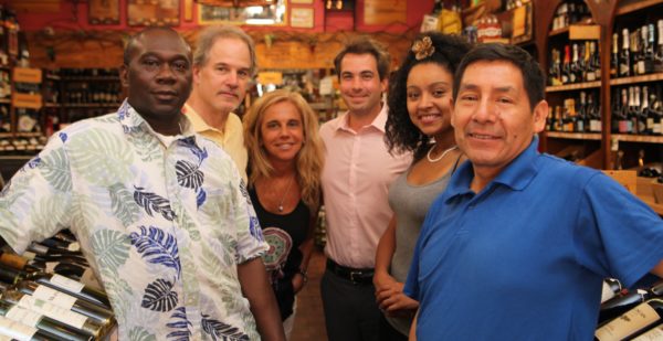 The Val”™s Putnam Wines & Liquors staff, from left, Diaby Salia, Chris Anderson, Gabriella Carbonetti, Jeb Fiorita, Victoria Joline and Santiago Vargas. Photo by Danielle Brody 