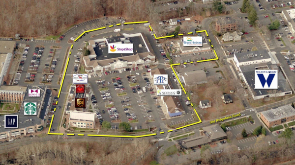An aerial view of the Wilton River Park shopping center. Courtesy Kimco Realty
