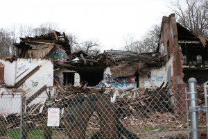 The pill factory after demolition was halted last May.