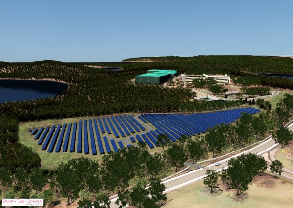 A rendering of the planned solar panel array at Swiss Re Americas Armonk campus. 