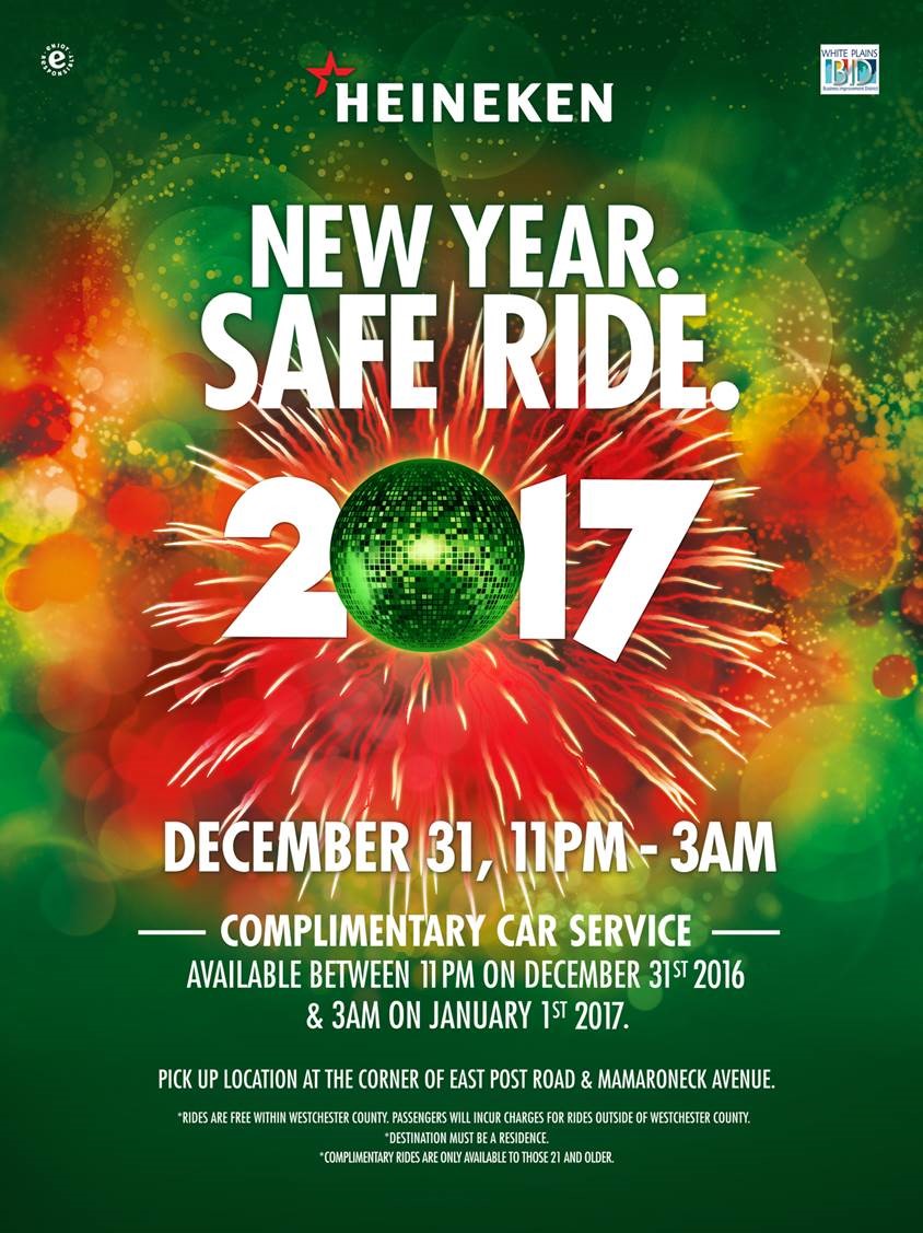 Heineken offering free rides home on New Year's Eve in White Plains