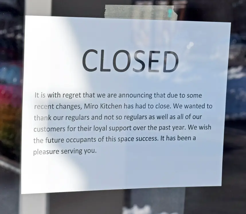 How Can Restaurant Startups Avoid A Recipe For Business Disaster   Miro Kitchen Closing Sign 