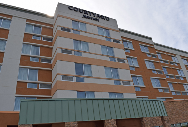 Exterior of Courtyard Yonkers hotel on Executive Boulevard.