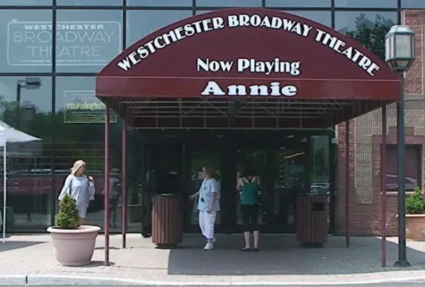 The Westchester Broadway Theater's entrance at its former location in Elmsford.