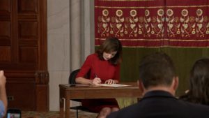 Gov. Kathy Hochul signs proclamation calling state legislature into special session.