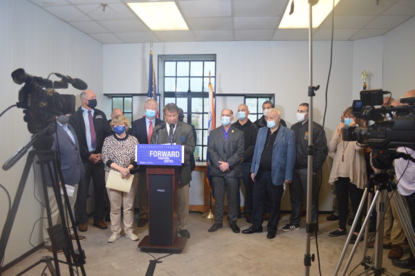 Westchester County Eecutive George Latimer and construction industry representatives at Playland Oct. 26. Photo by Peter Katz.