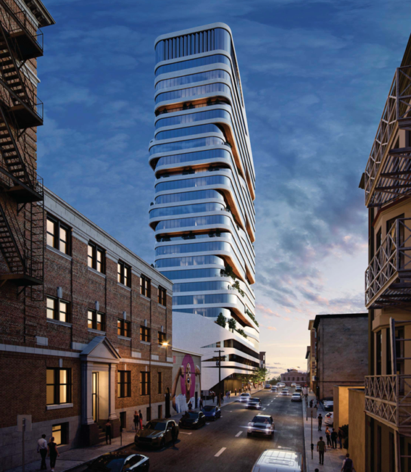 Rendering of proposed building at 44 Hudson St., Yonkers, as seen from just above street level.