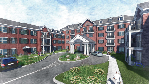 900 King St., Rye Brook, rendering of entrance area by Perkins Eastman.