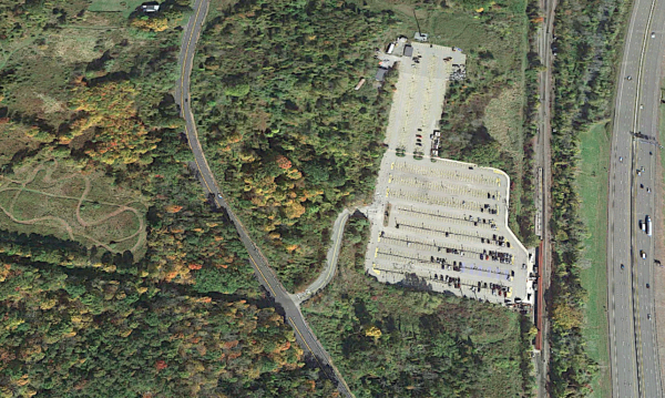 Aerial view of Harriman train station area. Photo via Google Maps.