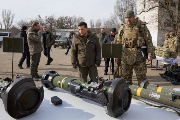 Ukrainian President Zelenskyy, center, with troops.