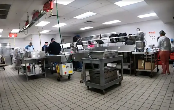 Meals for the eldery prepared in a commercial-size kitchen. NYSOFA photo.