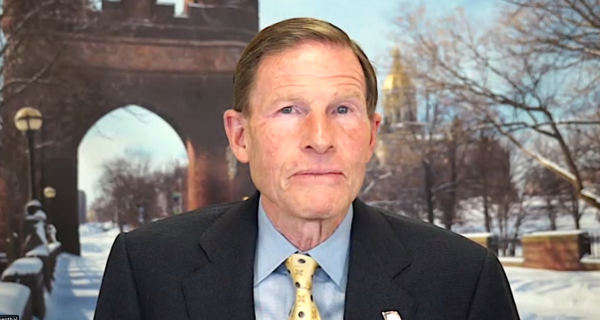 Sen. Richard Blumenthal talks with the Business Journal and others after participating in a March 5 call with Ukraine's President Zelenskyy.