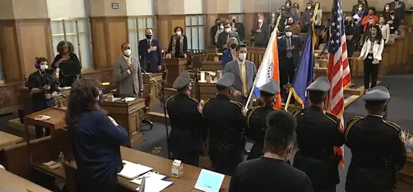 Police color guard during Pledge of Allegiance.