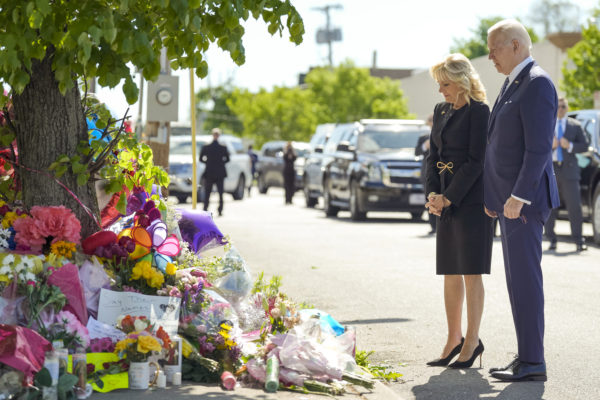 President and Mrs, Biden visit a makeshift memorial in Buffalo honoring victims of the supermarket shooting.