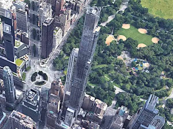 The 131-story Central Park Tower in Manhattan. Satellite photo via Google Maps.