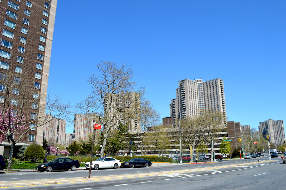 Co-Op City - some of the buildings and a garage. Photo by Peter Katz.
