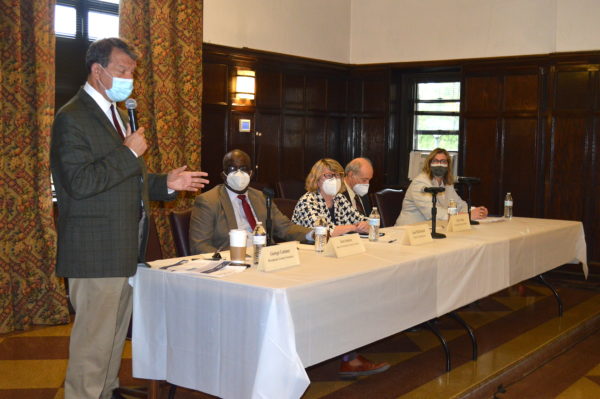 From left: George Latimer; Deputy County Executive Ken Jenkins; Director of Operations Joan McDonald; County Attorney John Nonna; Consultant Marlene Bauer. Photo by Peter Katz.