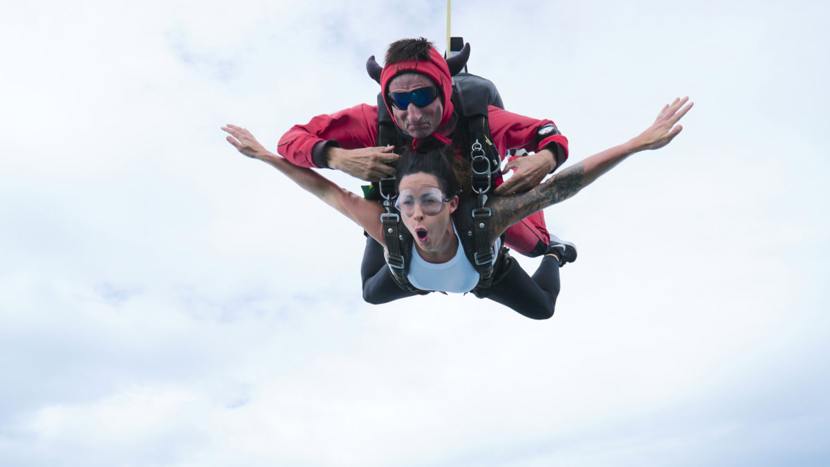 Heather Adsit, wife of Mount Saint Mary College President Jason Adsit, went skydiving to celebrate the collegeâ€™s Go Blue campaign raising more than $80,000.