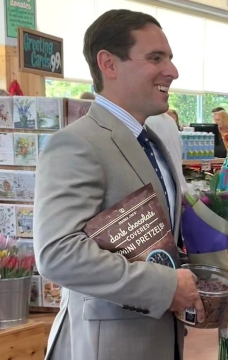 Yorktown Supervisor Matt Slater carrying a couple of items he selected in Trader Joe's.