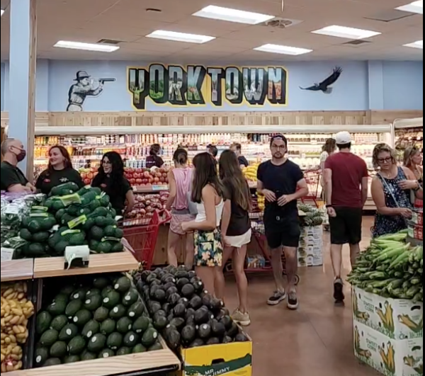 The decor in the new Trader Joe's store includes artwork referencing its Yorktown location.