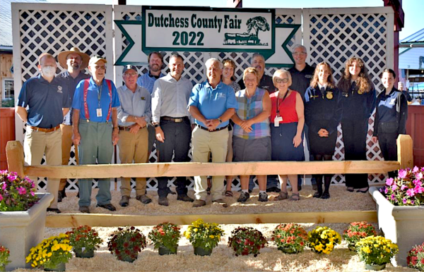 Marc Molinaro (center left) and Gregg Pulver (center right) with farm forum attendees.