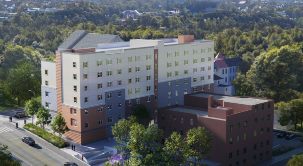 Rendered high view of James Linbaugh Senior Apartments.