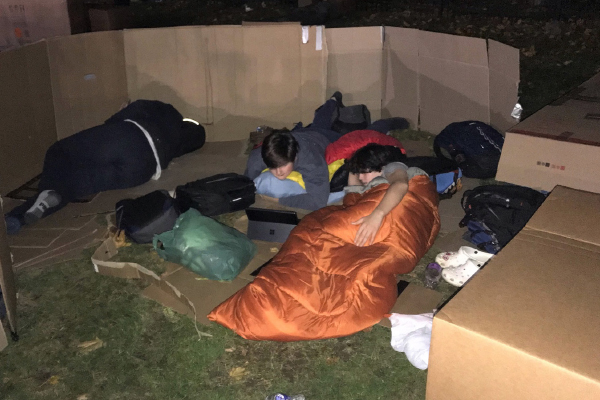 SLEEPING OUTDOORS TO HELP THE UNSHELTERED HOMELESS