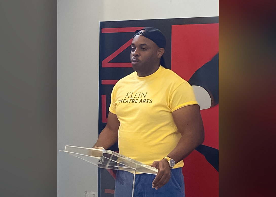 Tenisi Davis, director of education at The Klein, speaks at the Aug. 15 press conference. Photo by Gary Larkin.